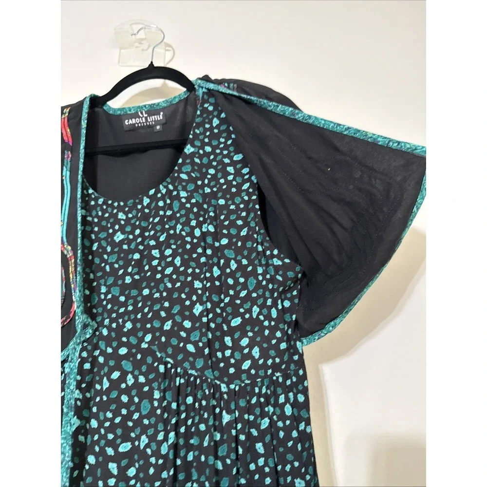 Vtg CAROLE LITTLE Dress Womens 8 Maxi‎ Art to Wear Faux Bolero 90s Boho Western - Picture 6 of 16